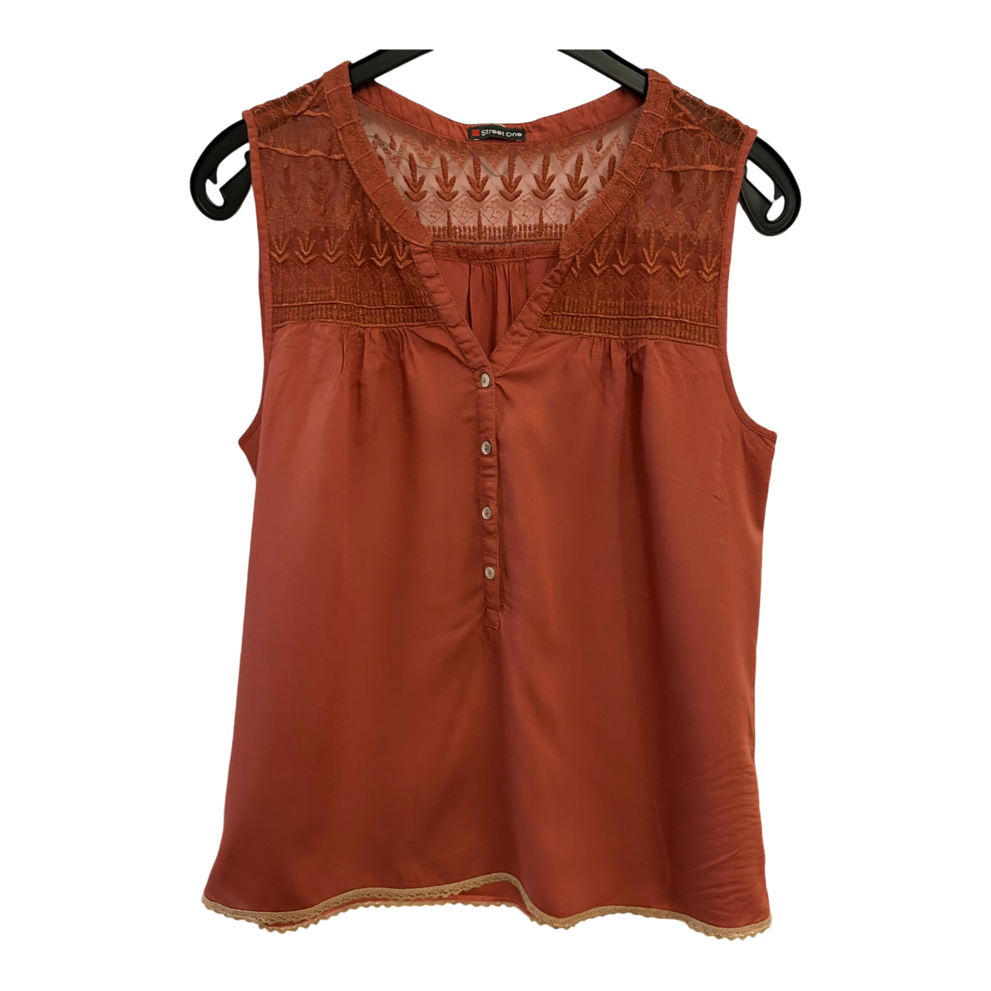 Street One Bluse Damen Gr XL Rot Sommerbluse Elegant Schlicht Ärmellos Chic