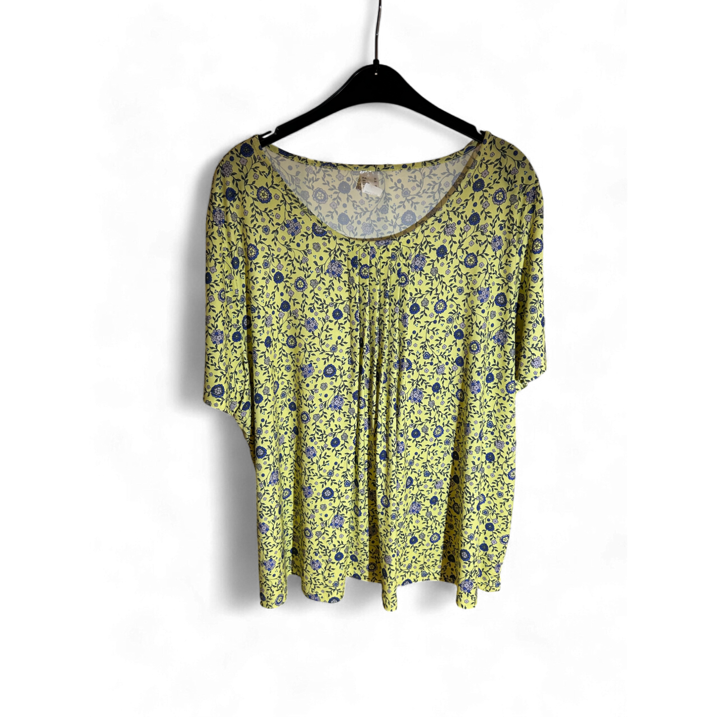 Pure Panda Bluse Damen Gr 50 Gelb Blumenmuster Tunika Leicht Sommer Look