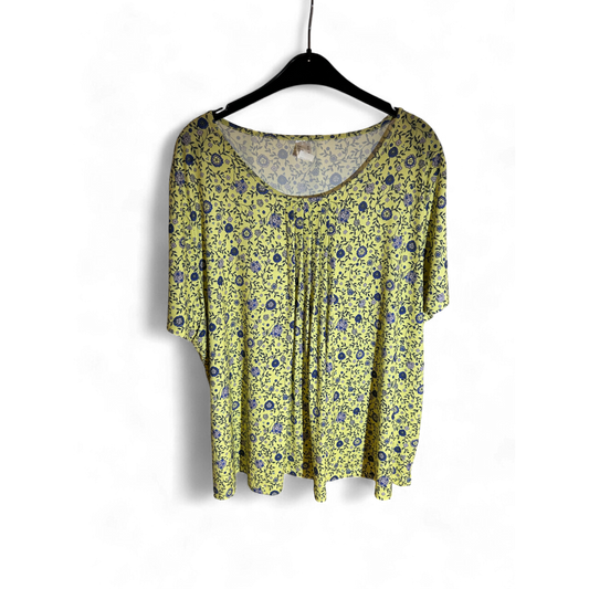 Pure Panda Bluse Damen Gr 50 Gelb Blumenmuster Tunika Leicht Sommer Look