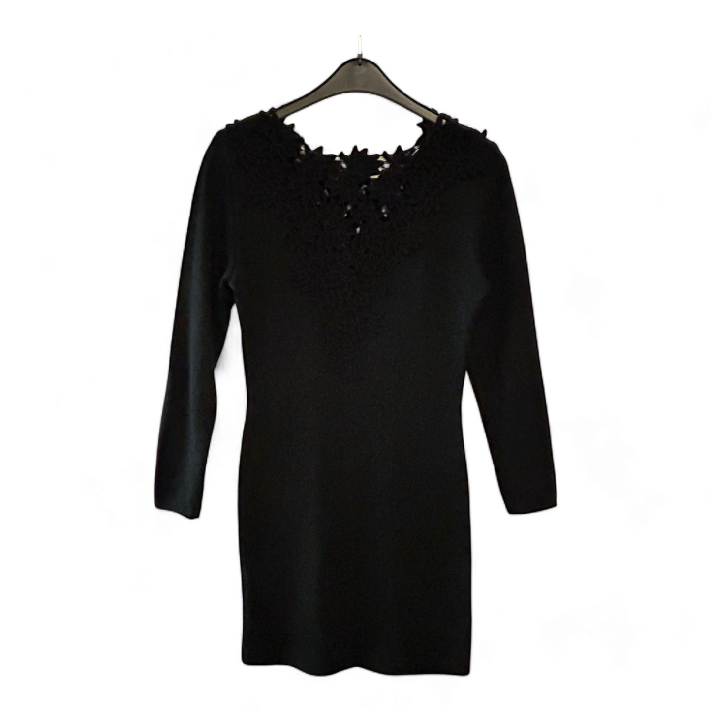 Wollkleid Damen Dress Damenkleid Gr. 44 Schwarz Spitzeneinsatz Elegant Winter