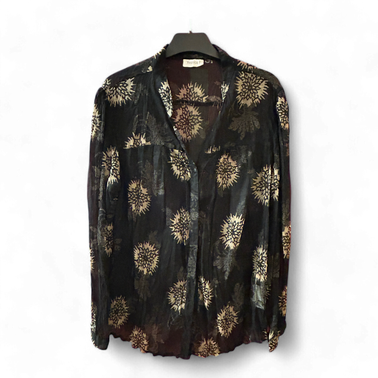 C&A Bluse transparent schwarz mit Muster Größe 48