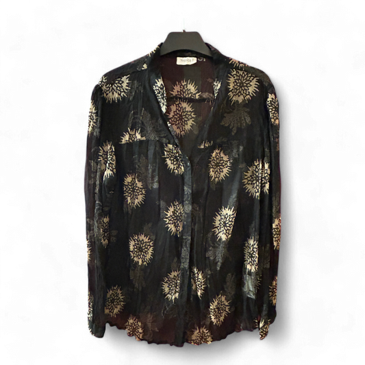 C&A Bluse transparent schwarz mit Muster Größe 48