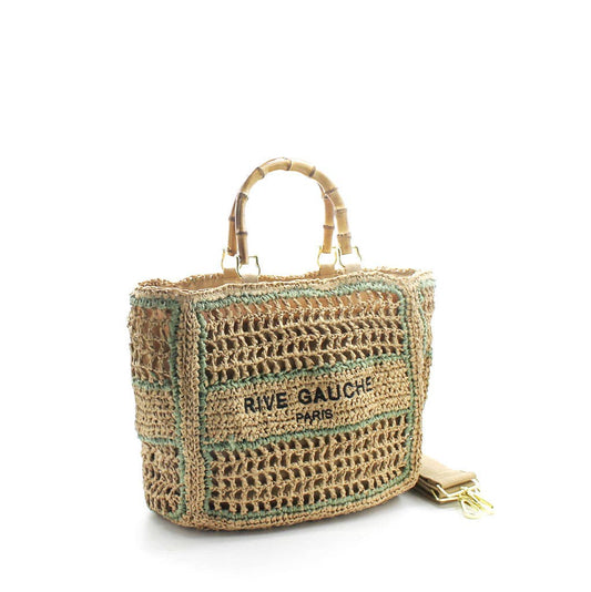 👜 CROCHET RIVE GAUCHE Tasche mit Bambusgriff: Taupe Mix
