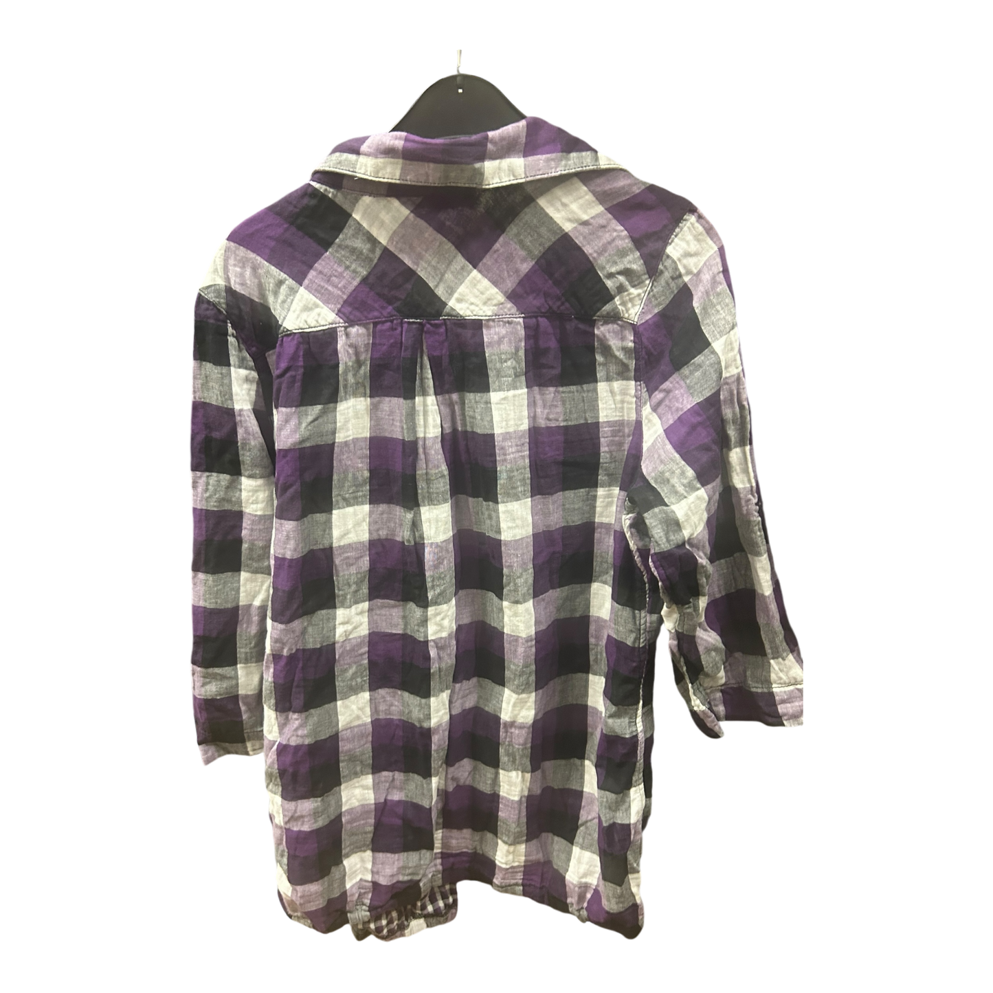 C&A Bluse Damen Gr 44 Karo Violett Schwarz Langarm Klassisch Baumwolle Flanell