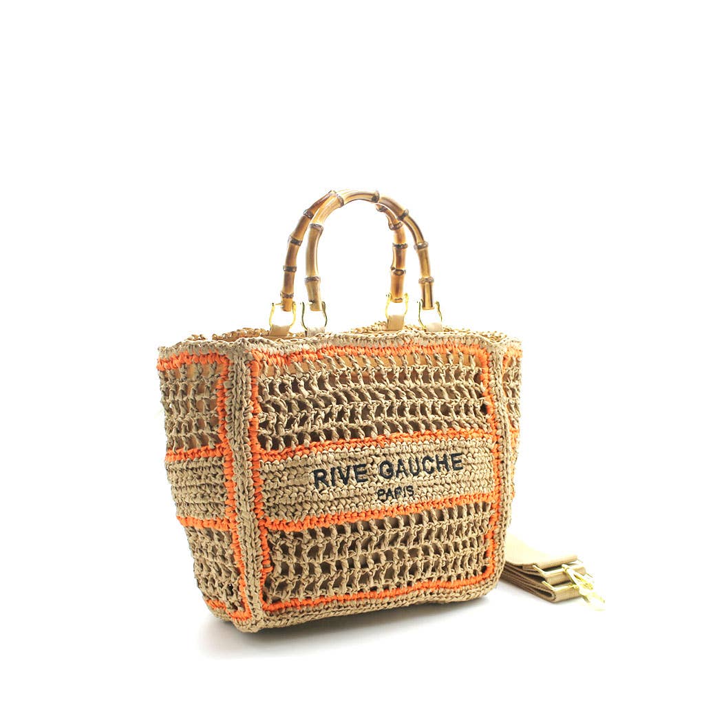 👜 CROCHET RIVE GAUCHE Tasche mit Bambusgriff: Taupe Mix