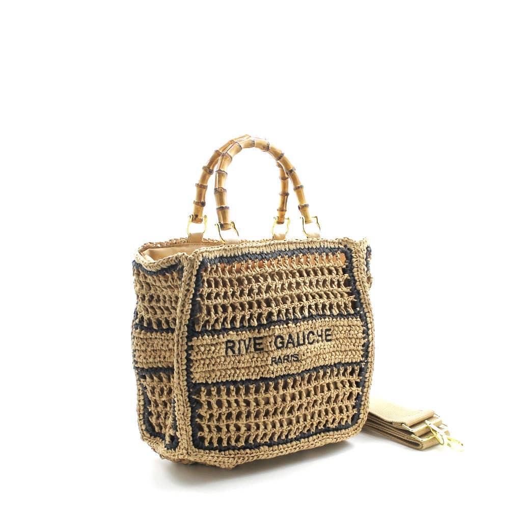 👜 CROCHET RIVE GAUCHE Tasche mit Bambusgriff: Taupe Mix