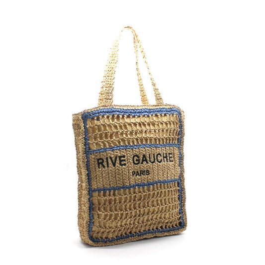 👜 CROCHET RIVE GAUCHE Häkelhandtasche – Blau & Natur 👜