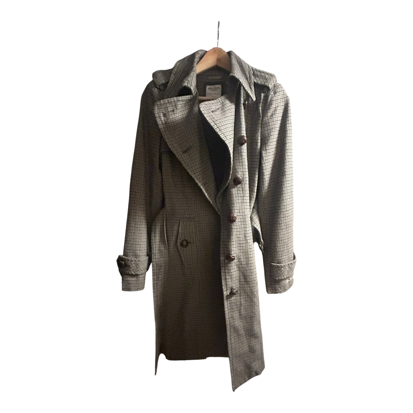 Pepe Jeans Trenchcoat Damen Gr S Hahnentritt Beige Schwarz Gürtel Klassisch