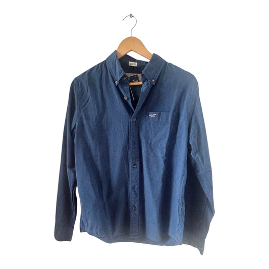 Hollister Hemd Herren Gr S Blau Langarm Baumwolle Stretch Neu mit Etikett