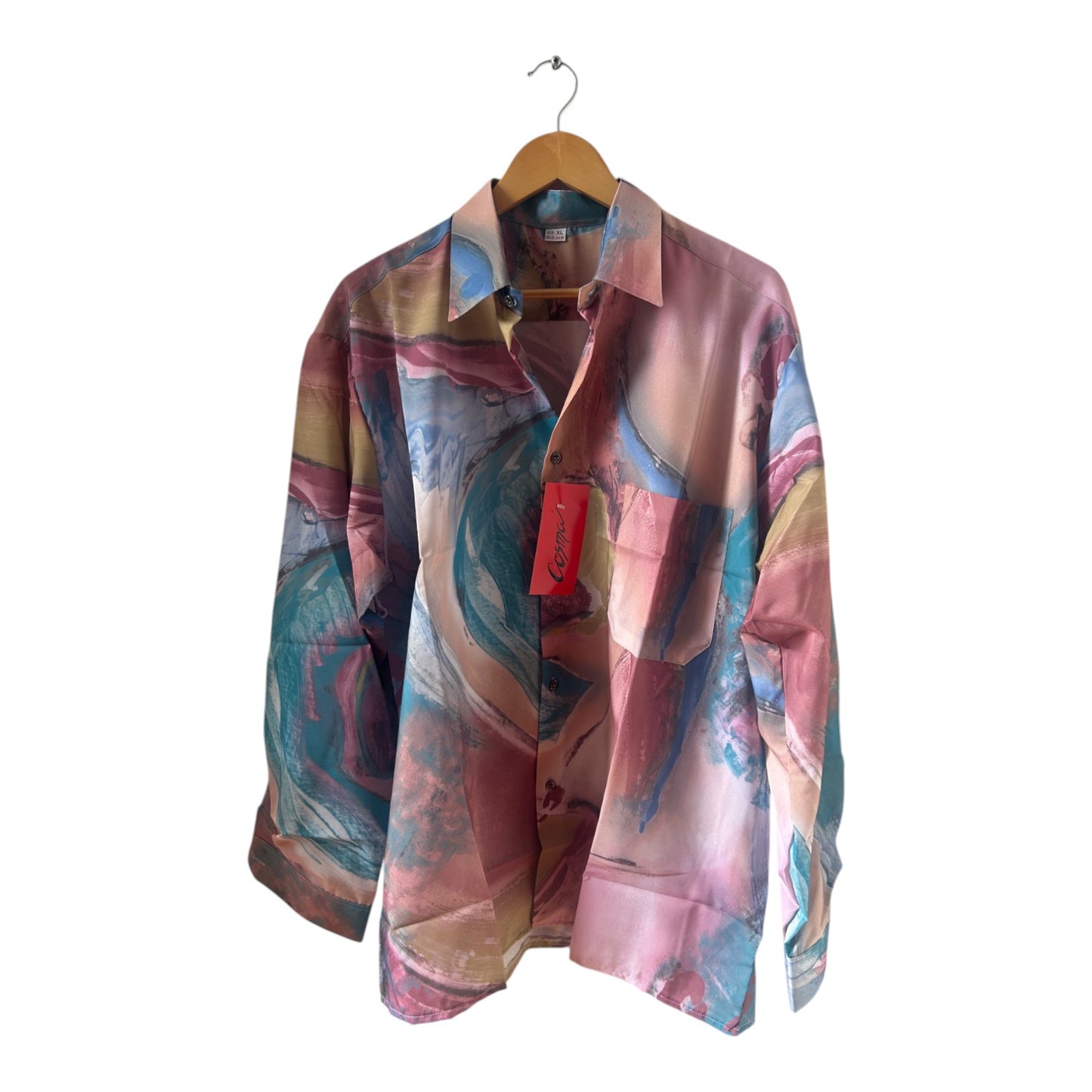 Cosma Hemd XL Abstrakt Bunt Herrenhemd Kunstmuster Langarm Retro Design Neu