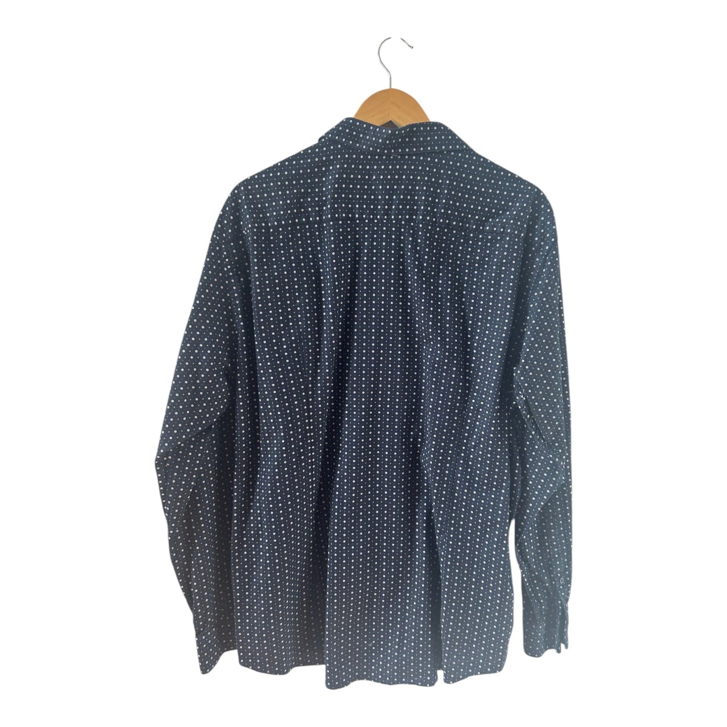 Hemd Herren XL Dunkelblau Punkte Muster Baumwolle Stretch Langarm Modern Top