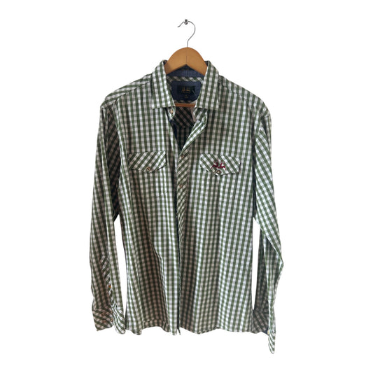 Oktoberfest Hemd Wiesenkönig XL Slim Fit Grün Weiß Kariert Baumwolle Trachtenhemd