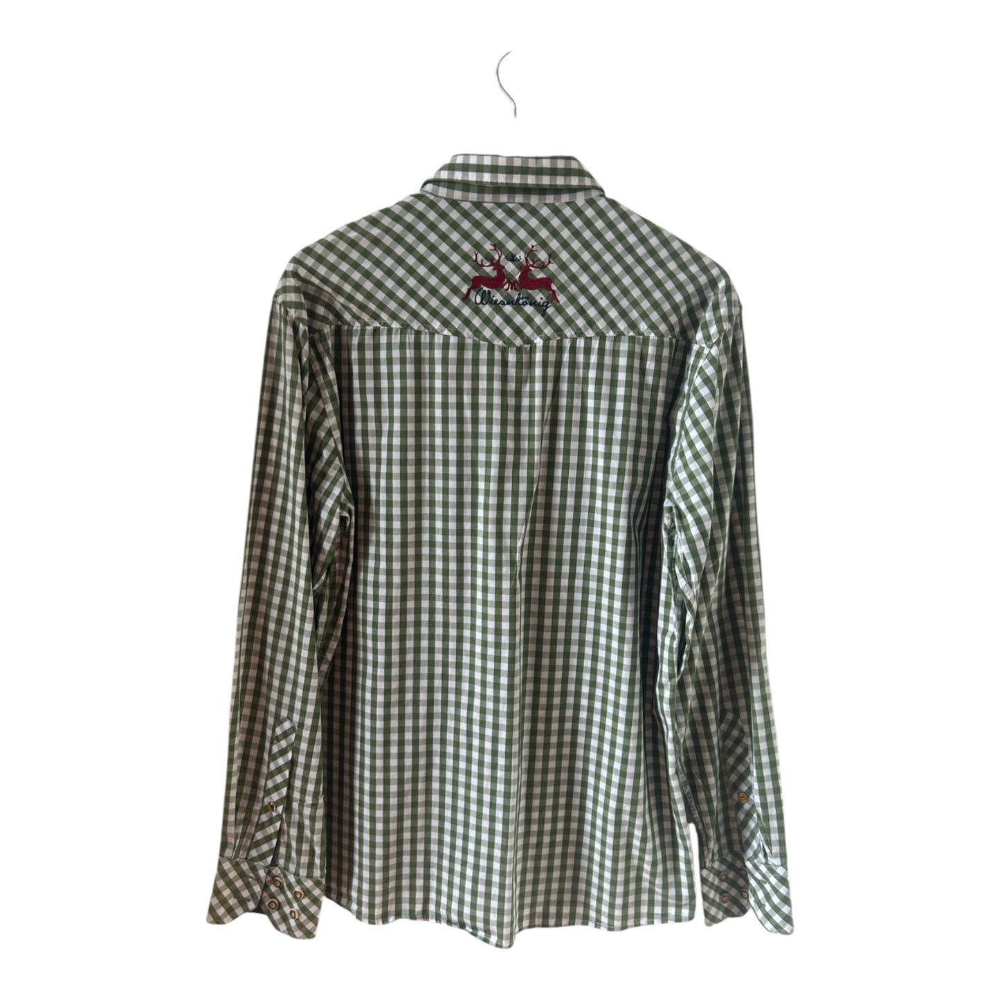 Oktoberfest Hemd Wiesenkönig XL Slim Fit Grün Weiß Kariert Baumwolle Trachtenhemd