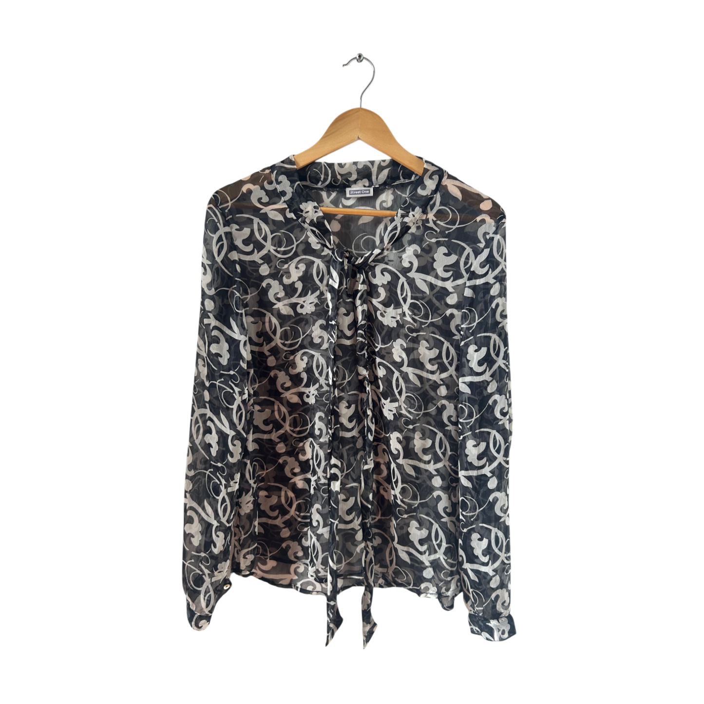 Street One Bluse Gr 40 Schwarz Weiß Transparent Muster Blusenshirt Elegant