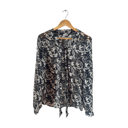Street One Bluse Gr 40 Schwarz Weiß Transparent Muster Blusenshirt Elegant