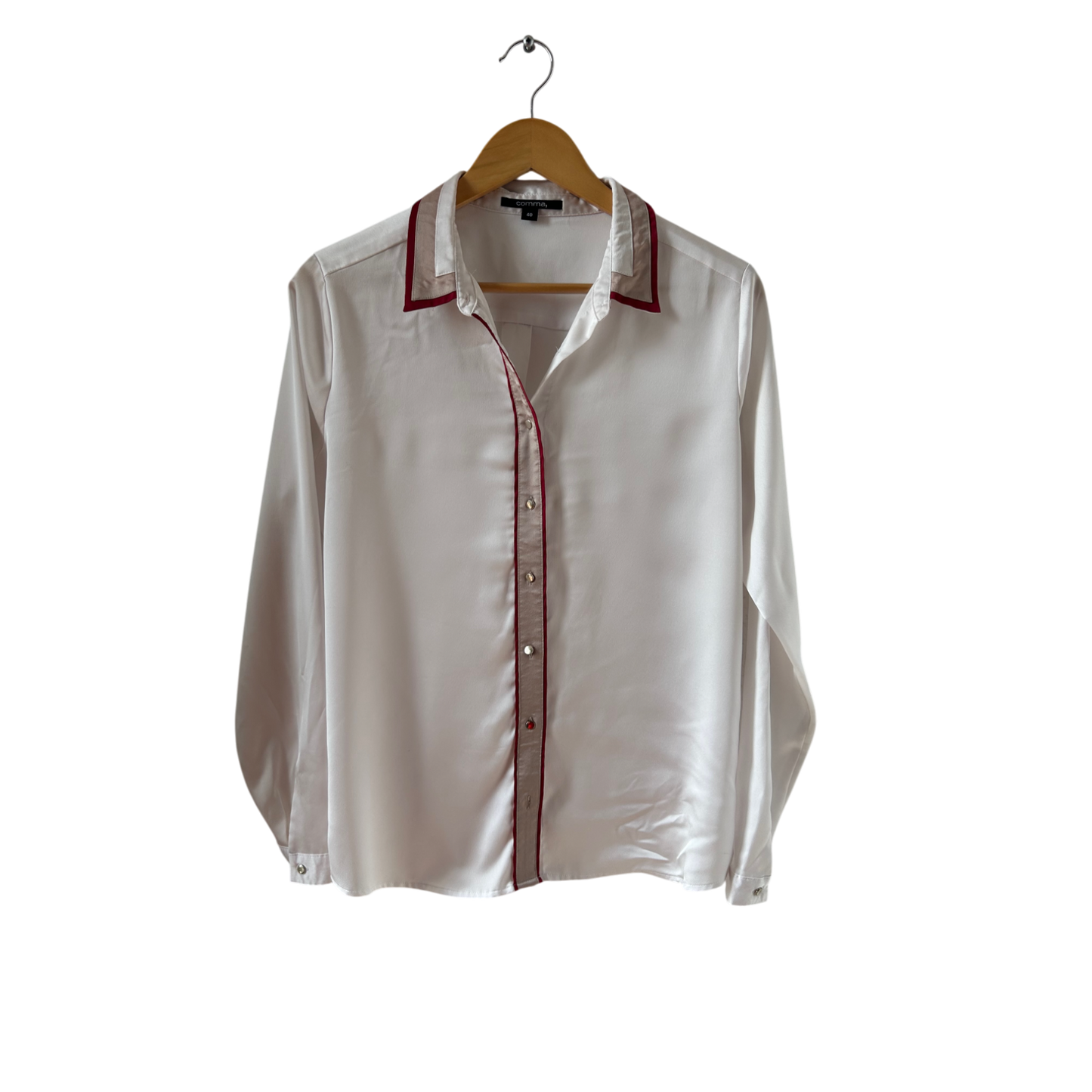Comma Bluse Damen Gr 40 Weiß Langarm Paspel Elegant Büro Polyester Klassisch