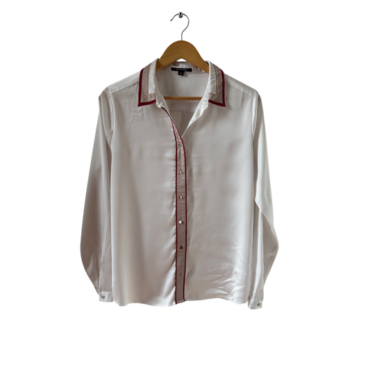 Comma Bluse Damen Gr 40 Weiß Langarm Paspel Elegant Büro Polyester Klassisch