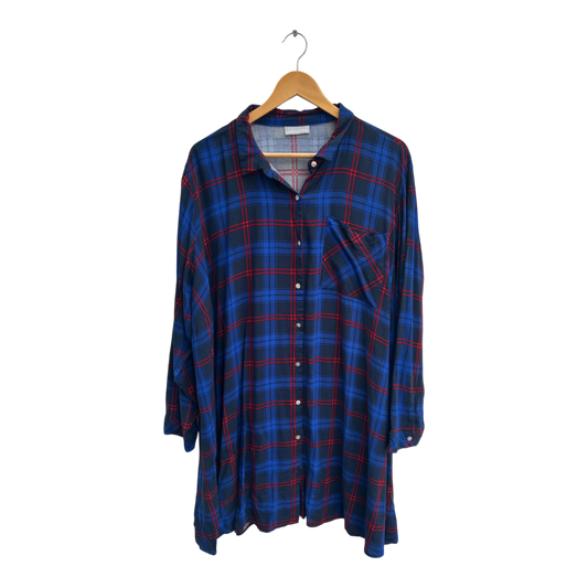 Janina Bluse Damen Longbluse Gr 54 Blau Rot Kariert Viskose Hemdbluse Oversize Casual