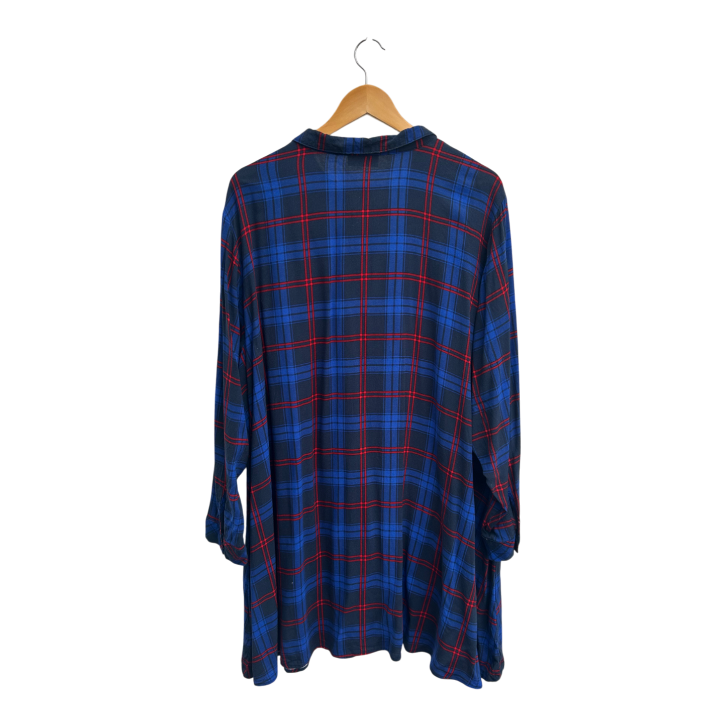 Janina Bluse Damen Longbluse Gr 54 Blau Rot Kariert Viskose Hemdbluse Oversize Casual