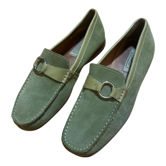 Janet D Damen Halbschuhe Leder Wildleder Grün Gr 39 Komfort Slipper Elegant