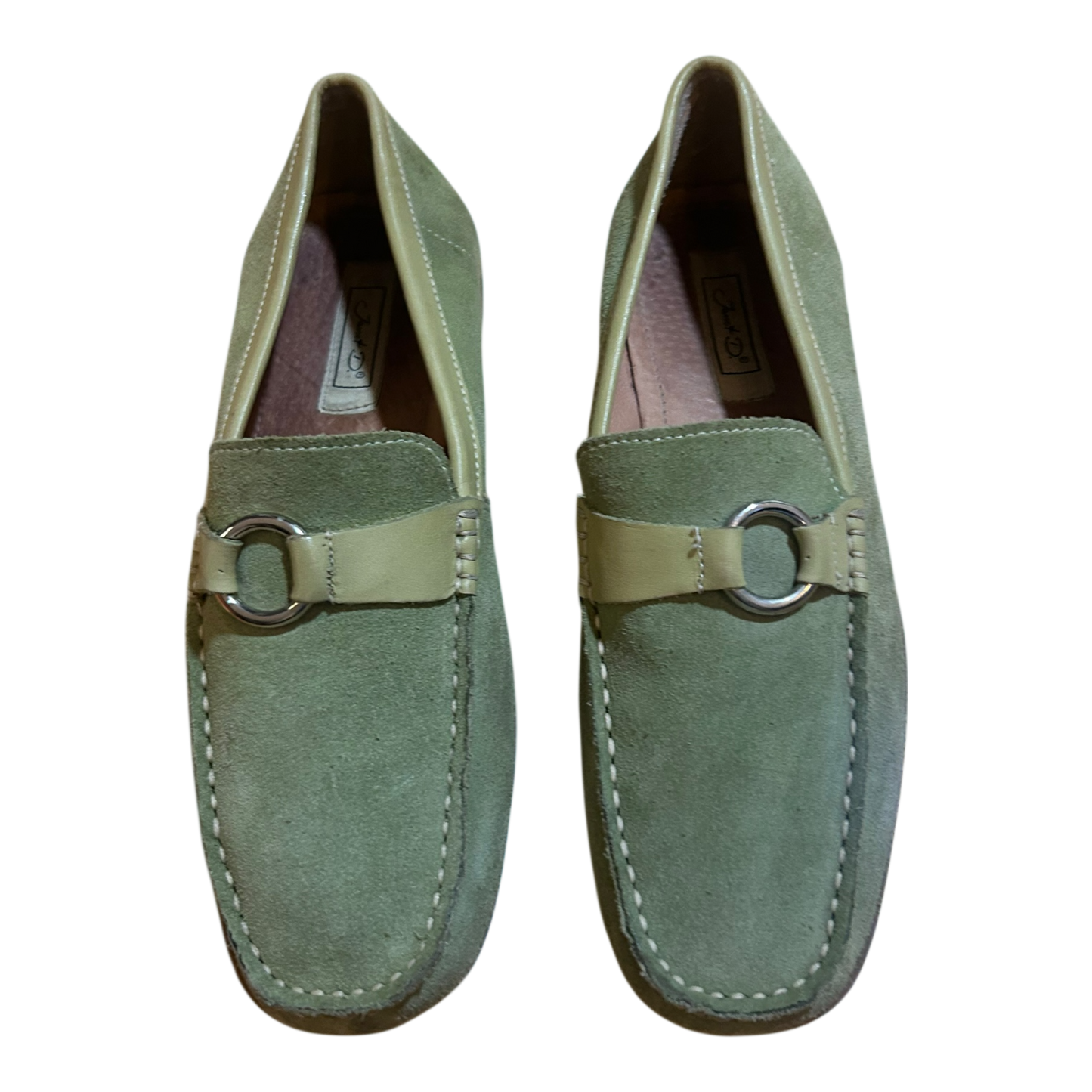 Janet D Damen Halbschuhe Leder Wildleder Grün Gr 39 Komfort Slipper Elegant