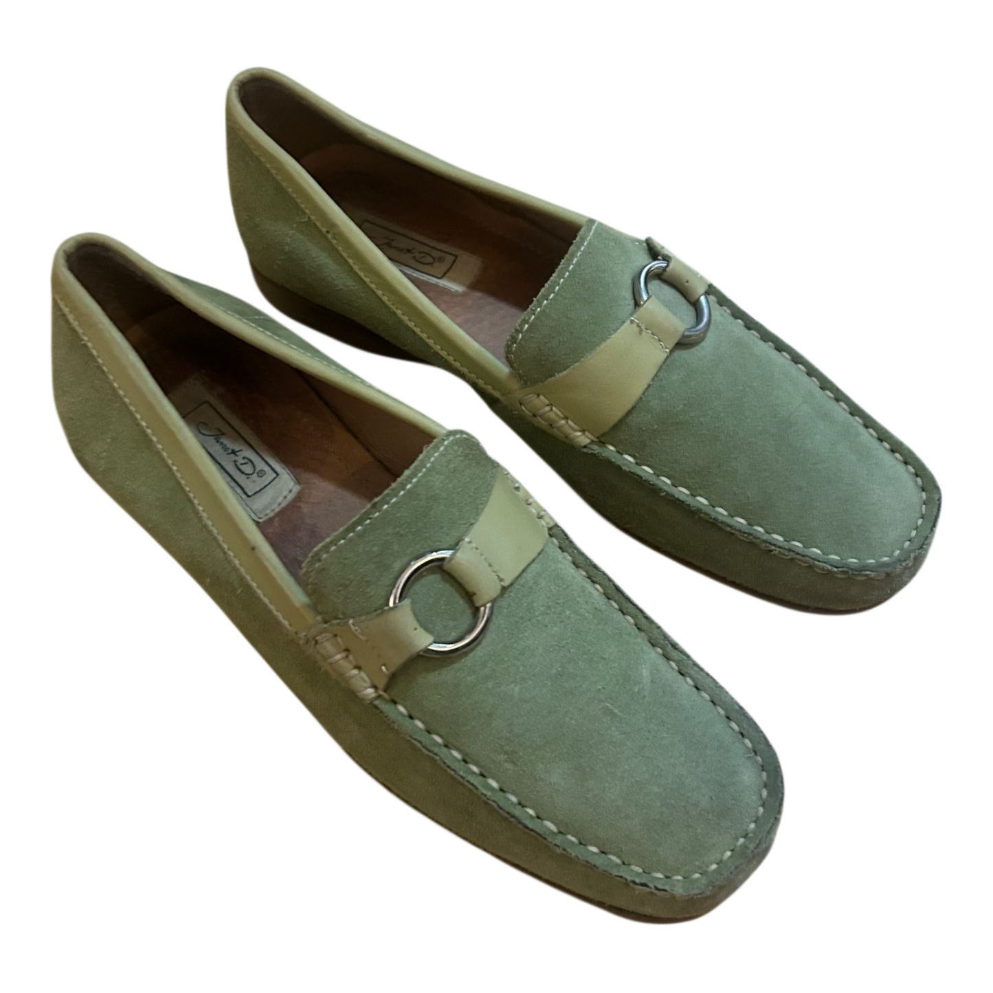 Janet D Damen Halbschuhe Leder Wildleder Grün Gr 39 Komfort Slipper Elegant