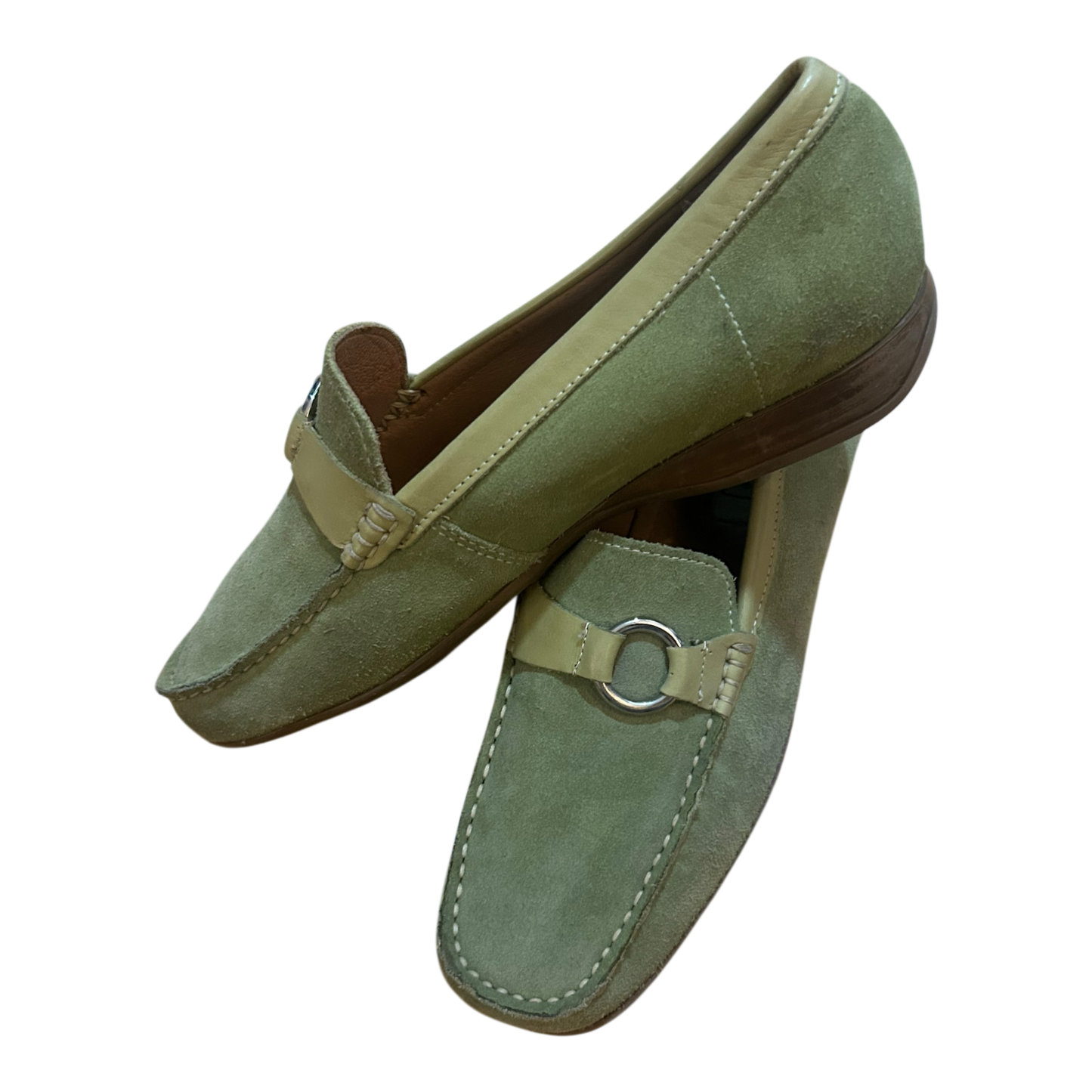 Janet D Damen Halbschuhe Leder Wildleder Grün Gr 39 Komfort Slipper Elegant