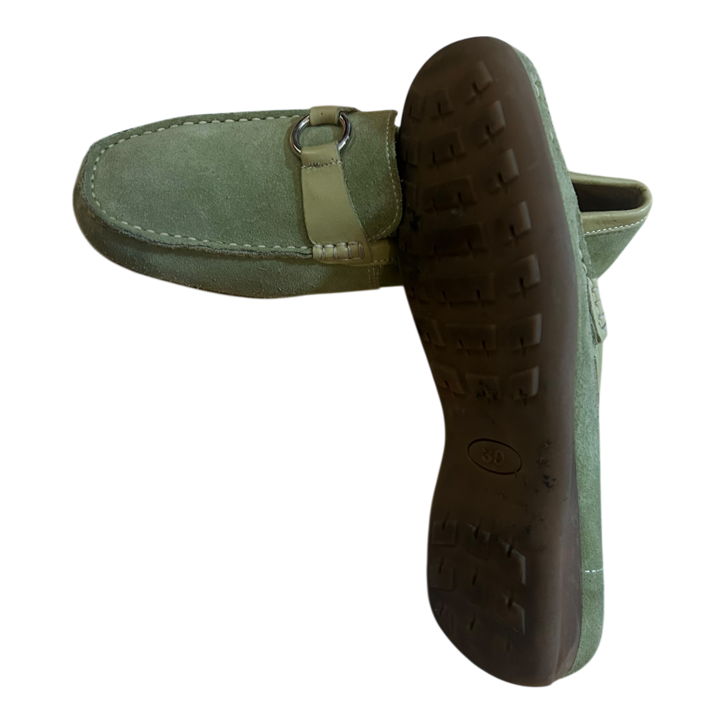 Janet D Damen Halbschuhe Leder Wildleder Grün Gr 39 Komfort Slipper Elegant