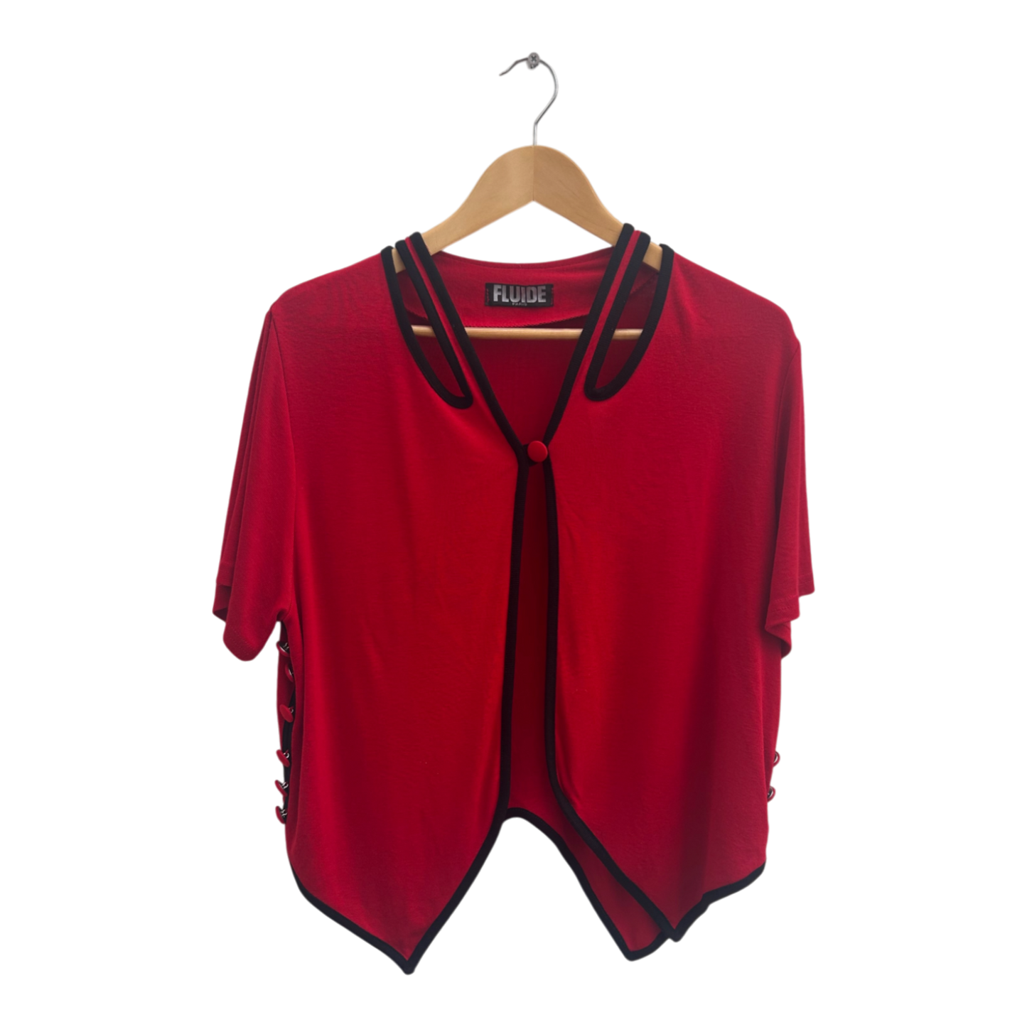 Fluide Paris Damen Bluse Shirt Rot Schwarz Gr M Vintage Oberteil Kurzarm Elegant Chic