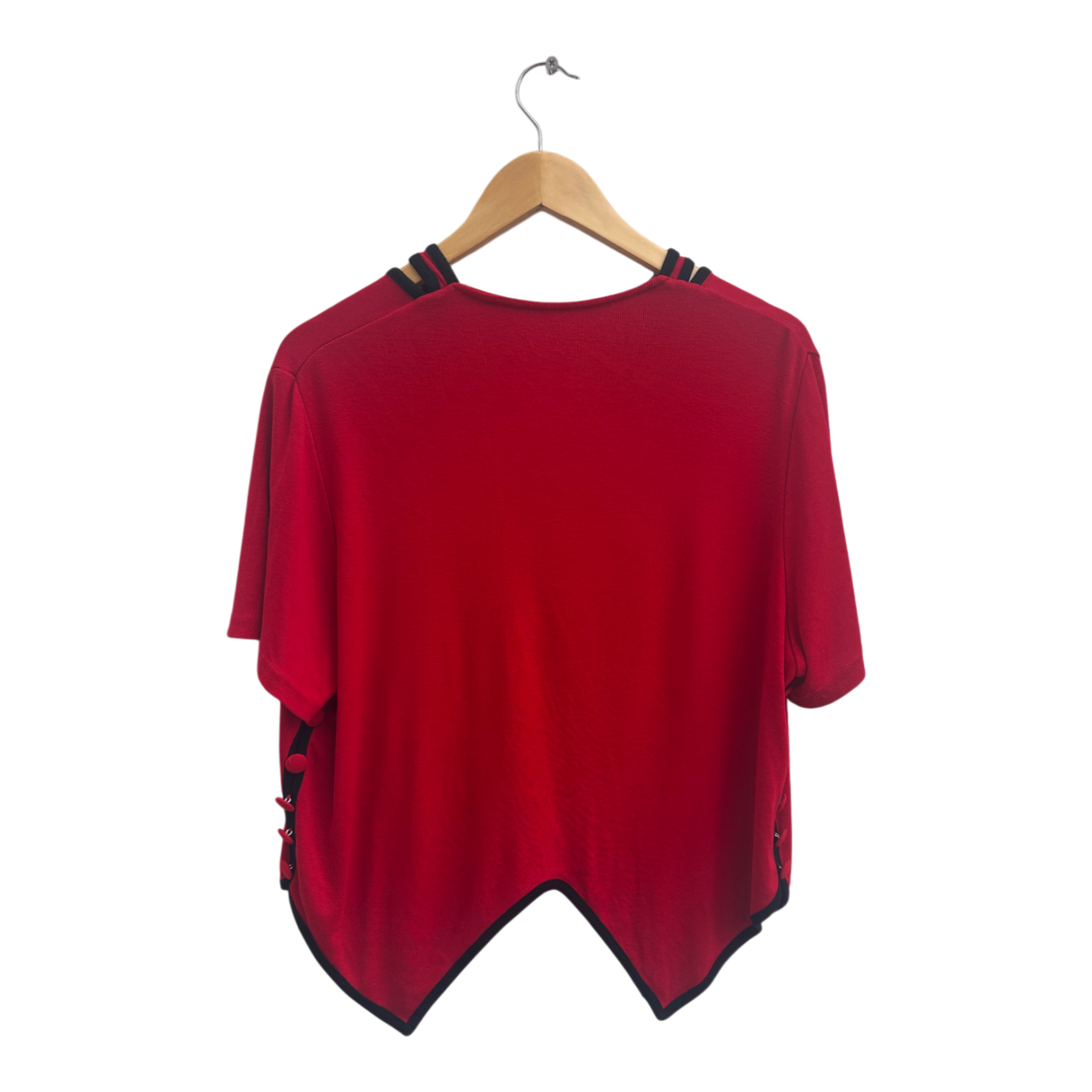 Fluide Paris Damen Bluse Shirt Rot Schwarz Gr M Vintage Oberteil Kurzarm Elegant Chic