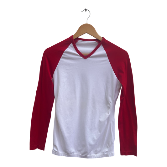 Italien Style Unterhemd Herren XL Weiß Rot Langarm Stretch Vintage Retro Shirt