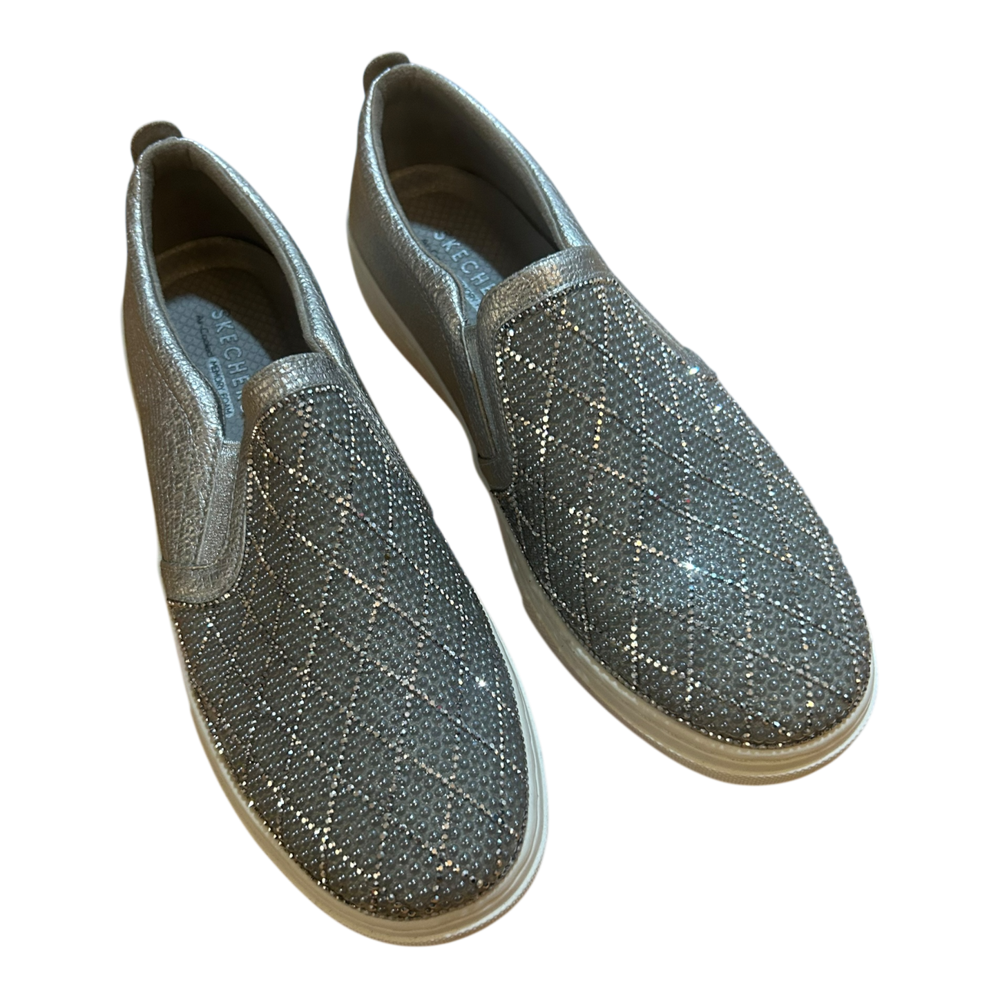 Skechers Slip On Damen Schuhe Gr 38 Grau Glitzer Strass Komfort Freizeit