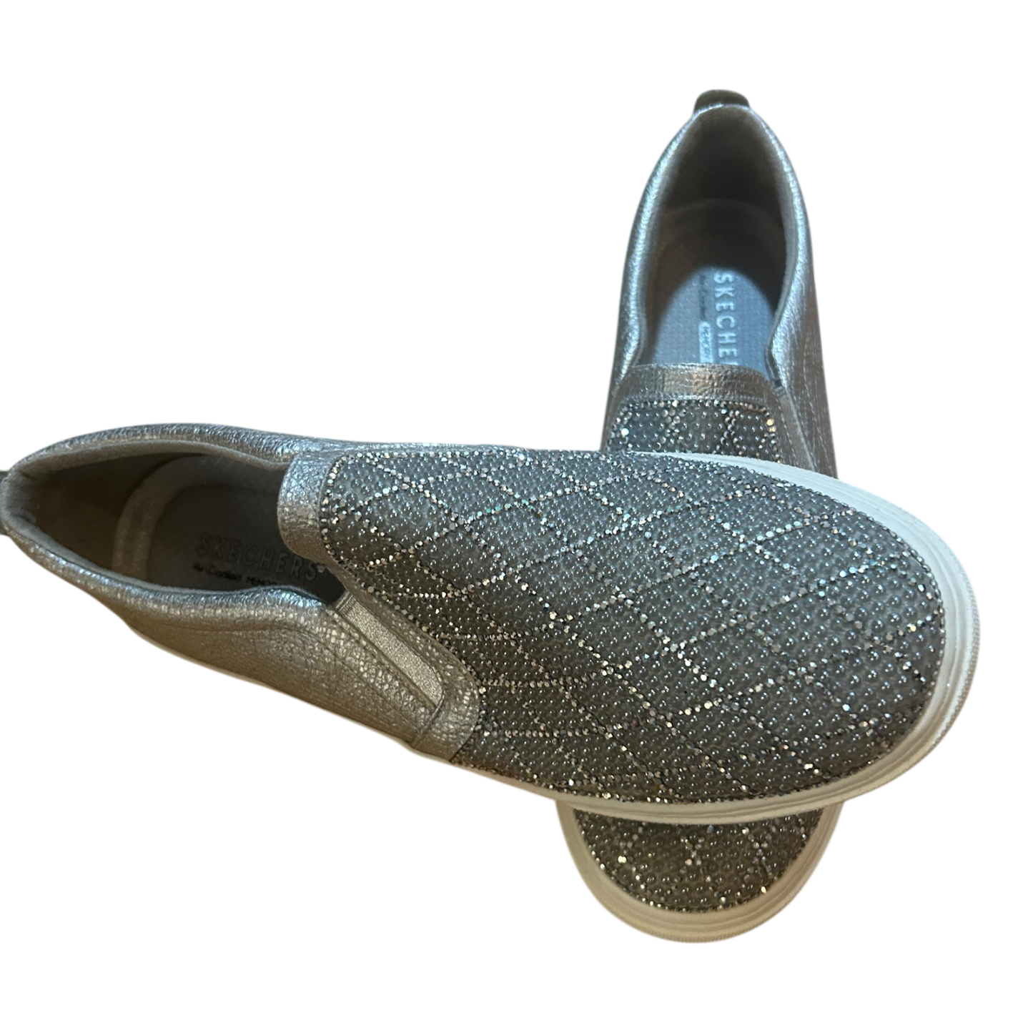 Skechers Slip On Damen Schuhe Gr 38 Grau Glitzer Strass Komfort Freizeit
