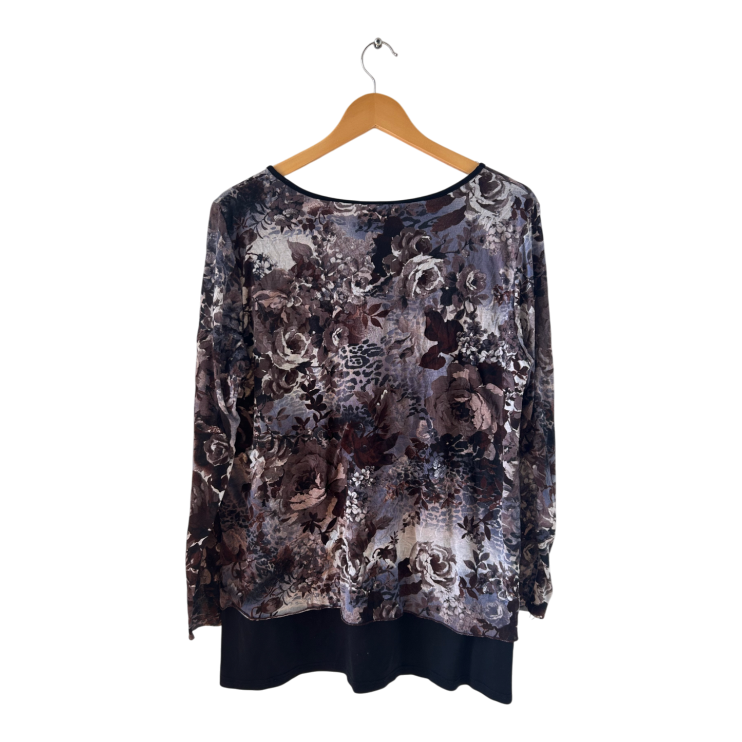 Damen Shirt XL Blumenmuster Viskose Stretch Langarm Braun Grau Lila Elegant Casual