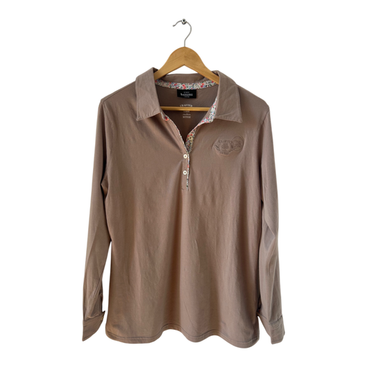 Gina Benotti Damen Shirt Gr L Taupe Langarm Baumwolle Elasthan Bluse Casual