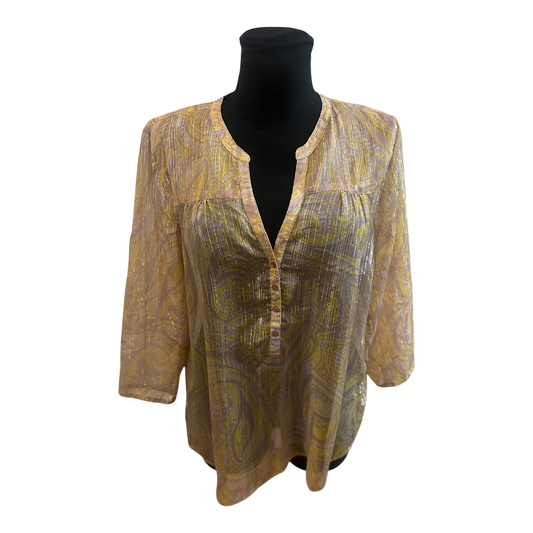 Saint Tropez Damen Bluse Gr L Transparent Silberstreifen 3/4 Arm Elegant