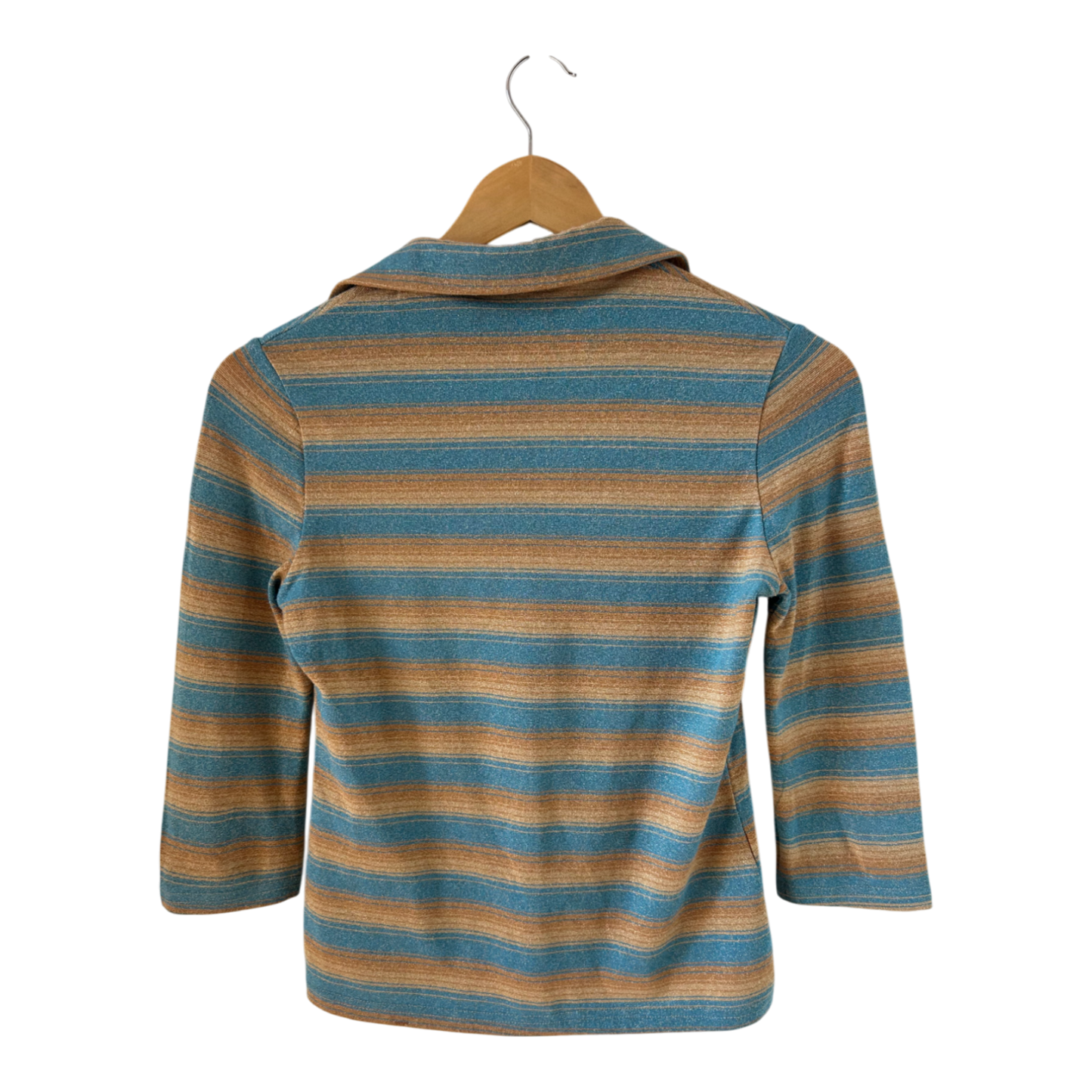 Yes or No Damen Shirt Gr M Vintage Streifen Glitzer 3/4 Arm Polo Kragen France