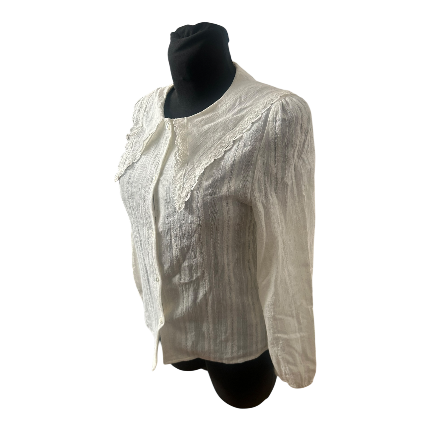 Zara Bluse Mädchen Gr 164 Weiß Baumwolle Spitze Langarm Elegant Vintage Look