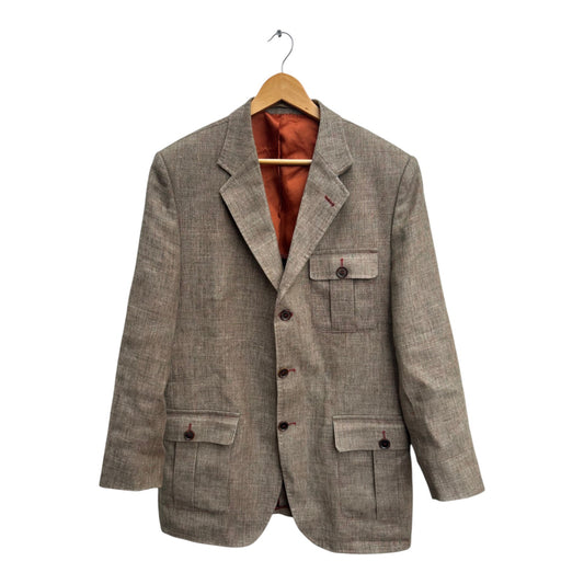 Brummer Berlin Sakko Herren Gr 54 Beige Braun Leinen Ellbogenpatches Hochwertig