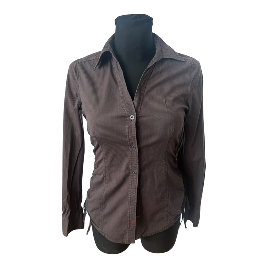 Esprit Damen Bluse Gr 34 Braun Nadelstreifen Langarm Baumwollstretch Casual