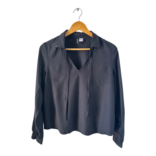 Divided Bluse Damen Gr 38 Schwarz Langarm Viskose Tunika Shirt Elegant Casual