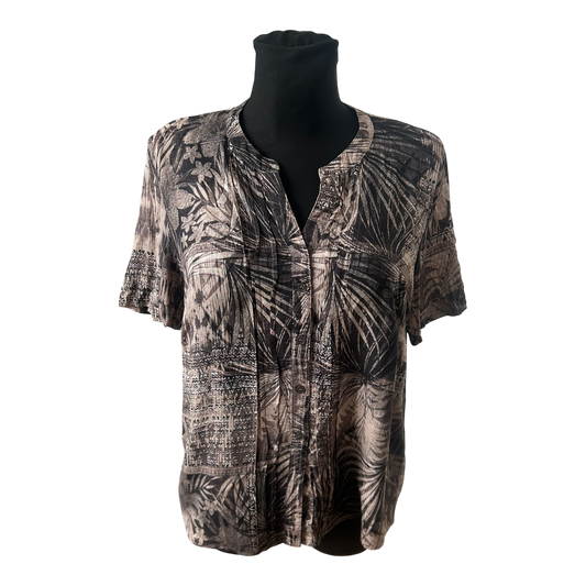 Alessa W Collection Damen Bluse Gr 44 Braun Schwarz Muster Viskose Kurzarm