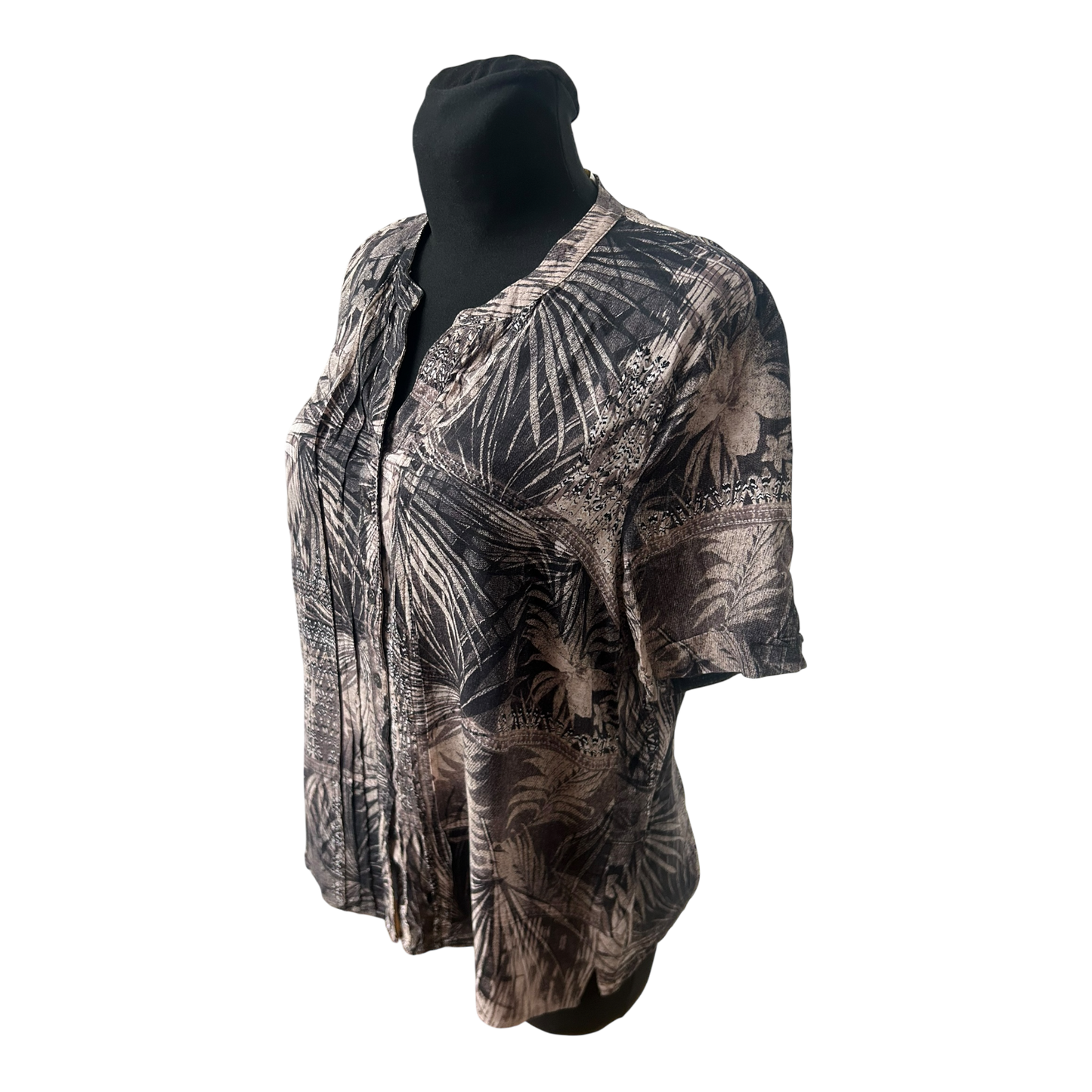 Alessa W Collection Damen Bluse Gr 44 Braun Schwarz Muster Viskose Kurzarm