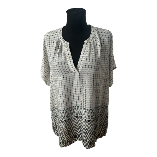 soyaconcept Damen Tunika Bluse XXL Schwarz Weiß Muster Kurzarm Sommer Lässig