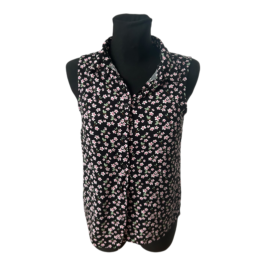 Tessentials Damen Bluse ärmellos Gr M Schwarz Blumen Viskose Sommer Casual