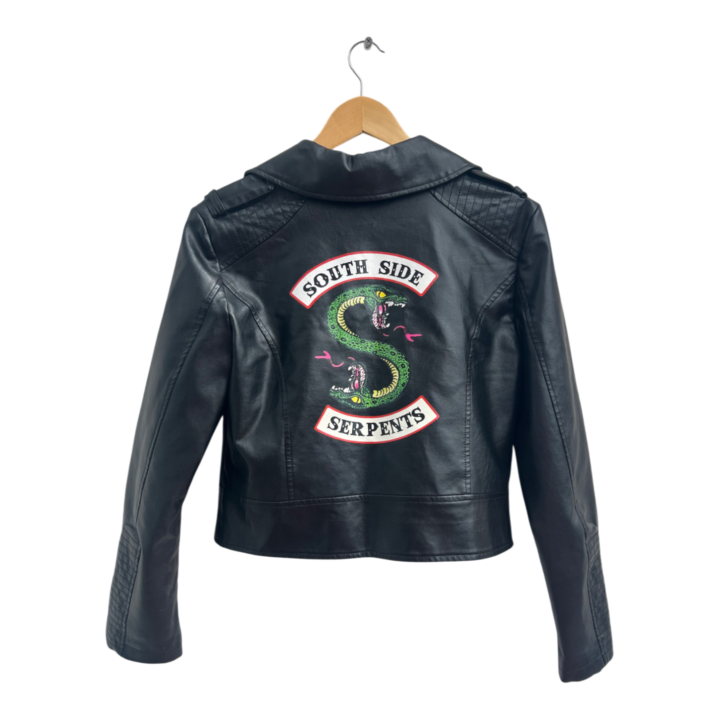 Schwarze Kunstlederjacke Gr L Unisex Bikerjacke Rocker Look Urban Style Jacke