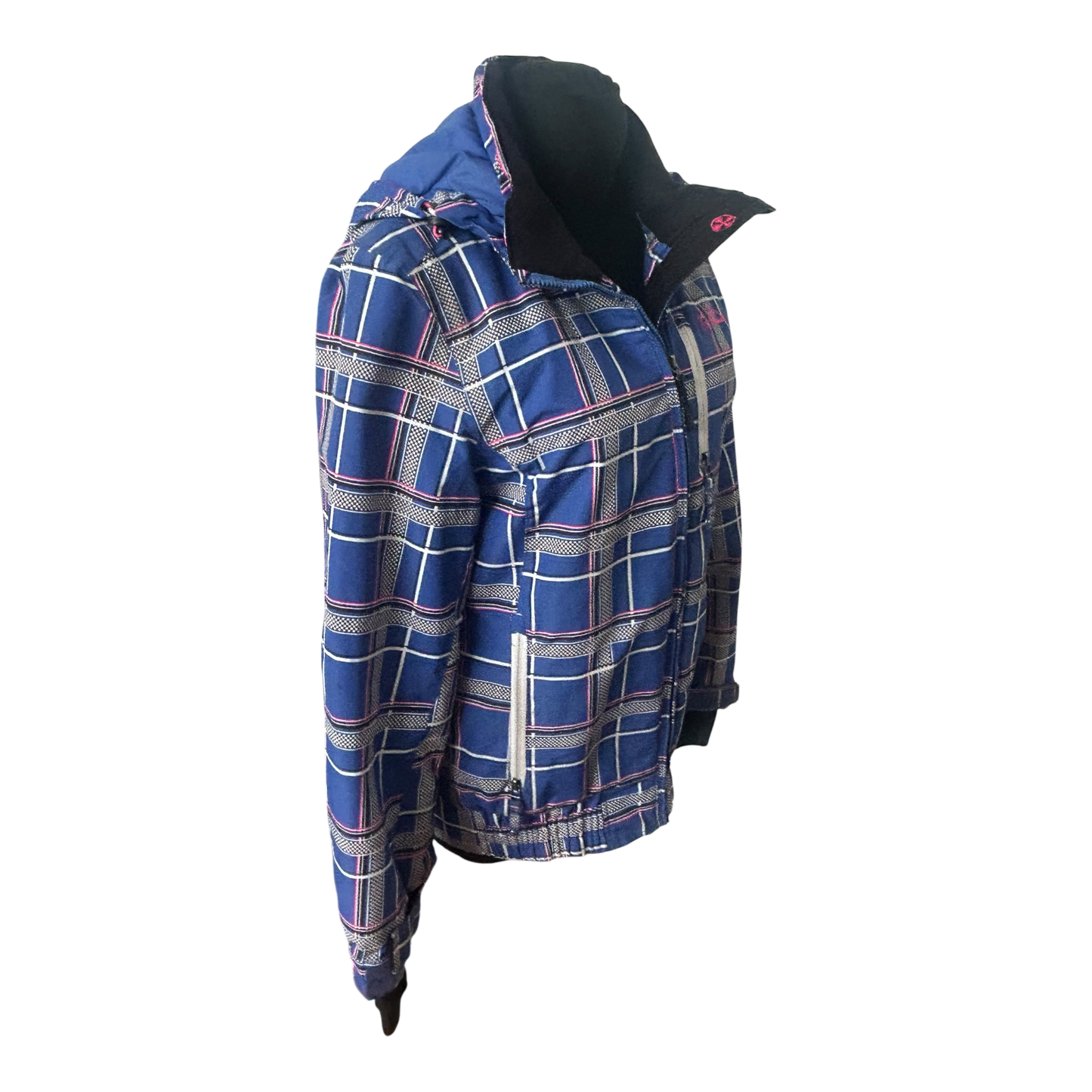 Brunotti Skijacke Damen XL Blau Kariert Abnehmbare Kapuze Warm Gefüttert Top