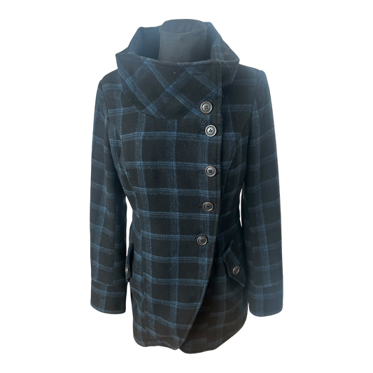 Fresh Made Mantel Damen Gr M Schwarz Blau Kariert Elegant Wollmix