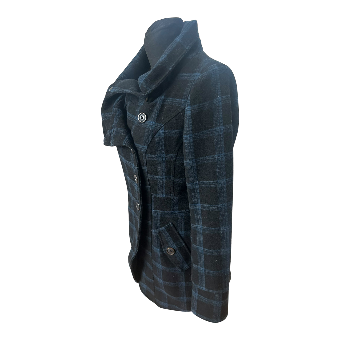 Fresh Made Mantel Damen Gr M Schwarz Blau Kariert Elegant Wollmix