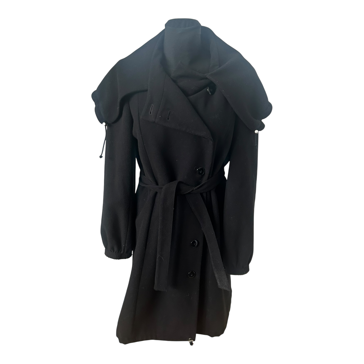 Jakes Mantel Damen Gr 40 Schwarz Elegant Lang Großer Kragen Bindeband